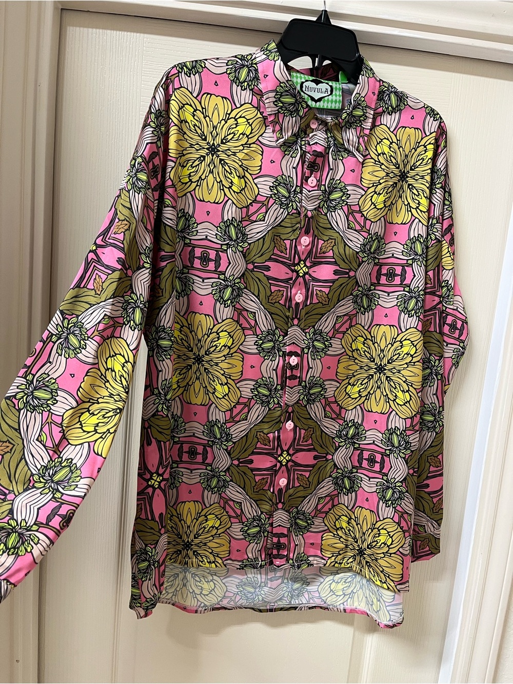 Satin Nuvula Floral Print Button-Down Shirt